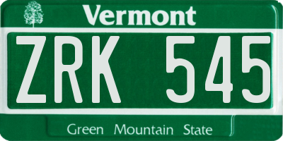 VT license plate ZRK545