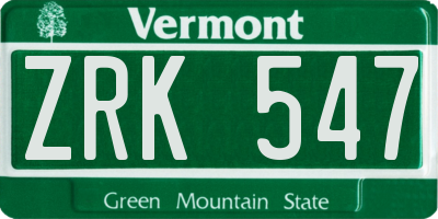 VT license plate ZRK547
