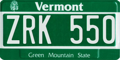 VT license plate ZRK550