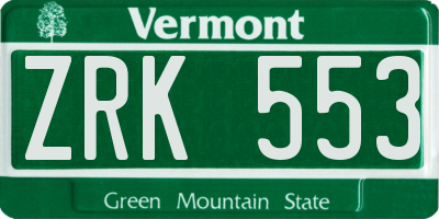 VT license plate ZRK553