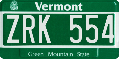 VT license plate ZRK554