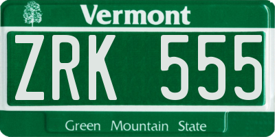 VT license plate ZRK555