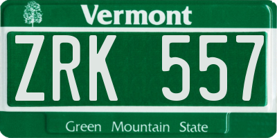 VT license plate ZRK557