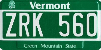 VT license plate ZRK560