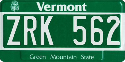 VT license plate ZRK562