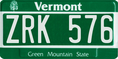 VT license plate ZRK576