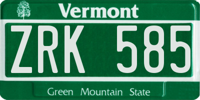 VT license plate ZRK585