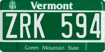 VT license plate ZRK594