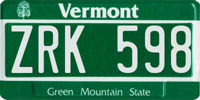VT license plate ZRK598