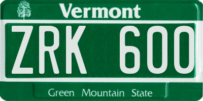 VT license plate ZRK600