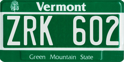VT license plate ZRK602
