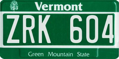 VT license plate ZRK604