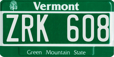 VT license plate ZRK608