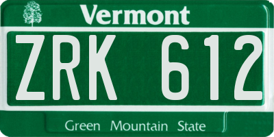 VT license plate ZRK612