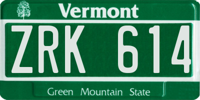 VT license plate ZRK614