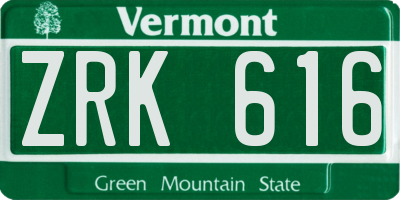 VT license plate ZRK616