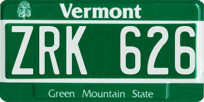 VT license plate ZRK626
