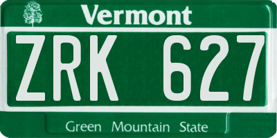 VT license plate ZRK627