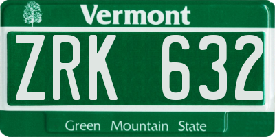 VT license plate ZRK632