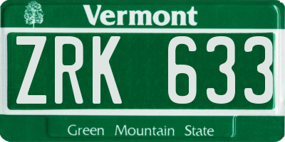 VT license plate ZRK633