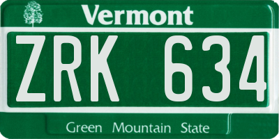 VT license plate ZRK634