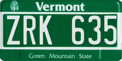 VT license plate ZRK635