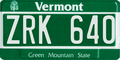 VT license plate ZRK640