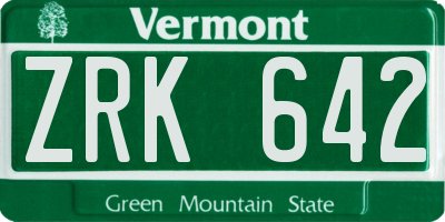 VT license plate ZRK642
