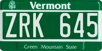 VT license plate ZRK645