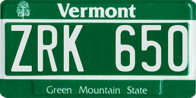 VT license plate ZRK650