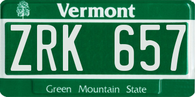 VT license plate ZRK657