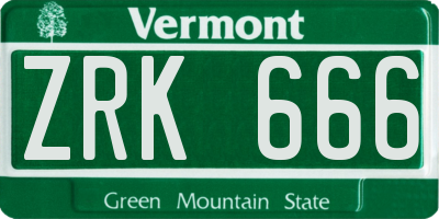 VT license plate ZRK666