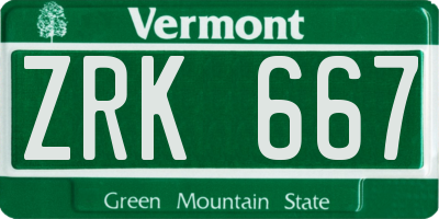 VT license plate ZRK667