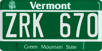 VT license plate ZRK670