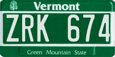 VT license plate ZRK674
