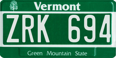 VT license plate ZRK694