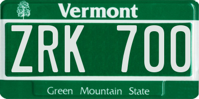 VT license plate ZRK700