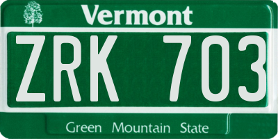 VT license plate ZRK703