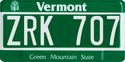 VT license plate ZRK707