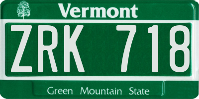 VT license plate ZRK718