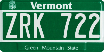 VT license plate ZRK722