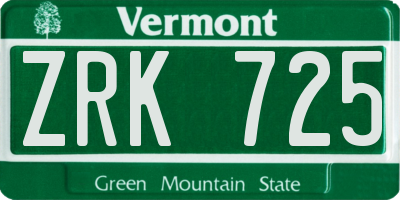VT license plate ZRK725