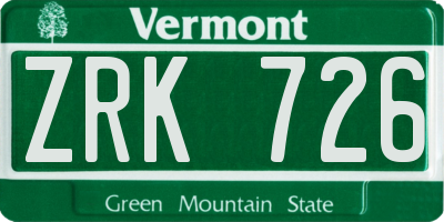 VT license plate ZRK726