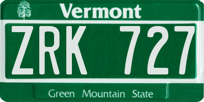 VT license plate ZRK727