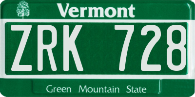 VT license plate ZRK728
