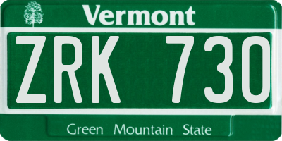 VT license plate ZRK730