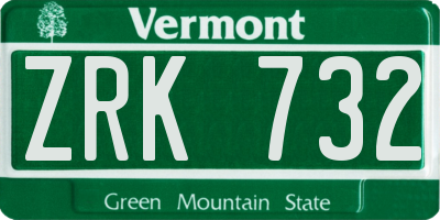 VT license plate ZRK732
