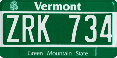VT license plate ZRK734