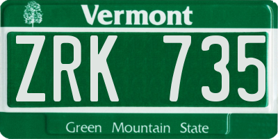 VT license plate ZRK735