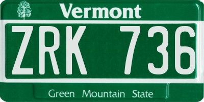 VT license plate ZRK736